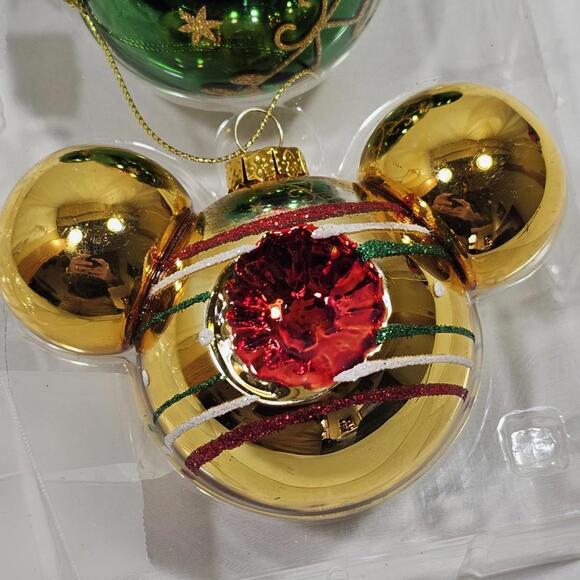 Disney Parks Mickey Mouse Ear Icon Indent Retro Glass Christmas Tree Ornament - Picture 2 of 11